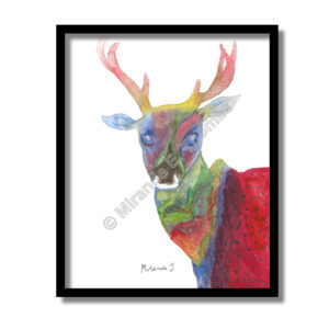 abstract stag watercolor print, by MirandaThomasFineArt.com, multi-color, wall art