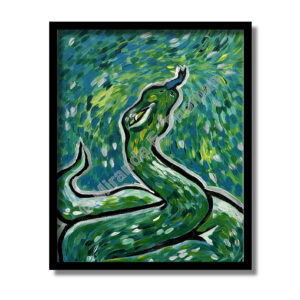 vivid wall art print, green snake, blue-green background, impasto style | MirandaThomasFineArt.com