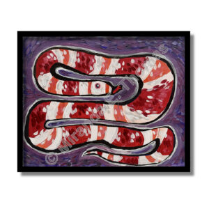 red-white stripe snake, purple background, abstract, vibrant impasto style | MirandaThomasFineArt.com